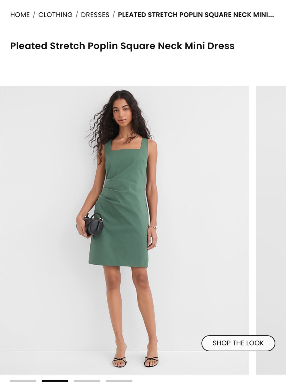 LOFT Square-Neck Side Pleated Mini Dress in Forest Green